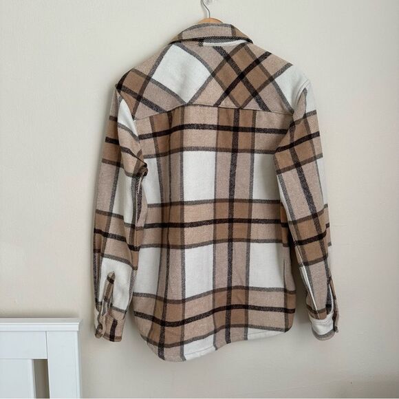 NWOT Pull & Bear checked wool shirt in ecru S - Picture 5 of 8